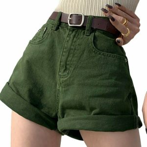 High Waist Casual Denim Shorts - Y2K Summer Grunge 90s Fashion Retro Y2K Outfits Women