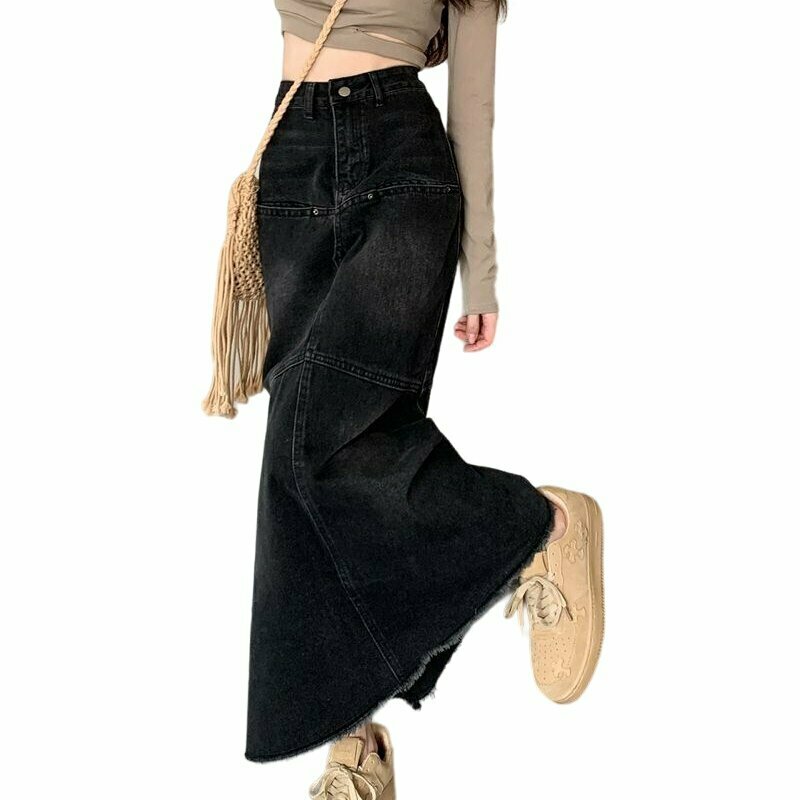 High Waist Denim Long Skirt - Y2K & 90s Fashion, Grunge, Retro, Summer & Party Out