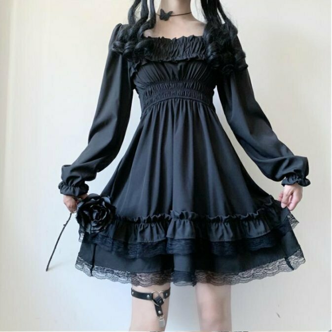 High Waist Gothic Dress - Y2K & 90s Fashion, Grunge, Retro, Summer & Party Outfits