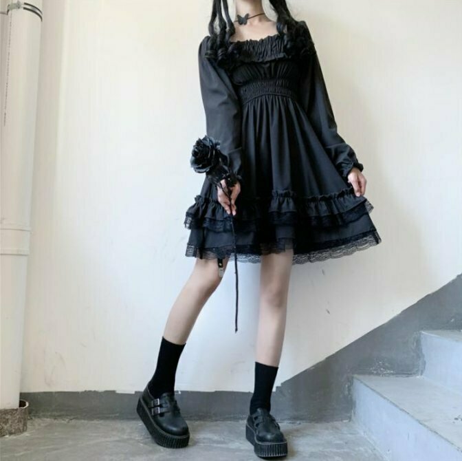 High Waist Gothic Dress - Y2K & 90s Fashion, Grunge, Retro, Summer & Party Outfits