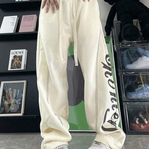 High Waist Letter Print Sweatpants - Y2K & 90s Fashion, Grunge, Retro, Summer & Party Out