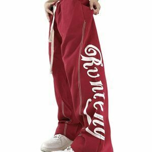 High Waist Letter Print Sweatpants - Y2K & 90s Fashion, Grunge, Retro, Summer & Party Out