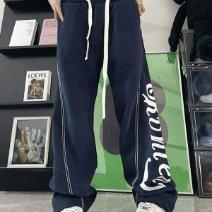 High Waist Letter Print Sweatpants - Y2K & 90s Fashion, Grunge, Retro, Summer & Party Out