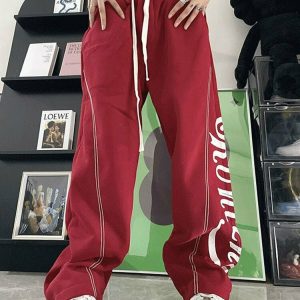 High Waist Letter Print Sweatpants - Y2K & 90s Fashion, Grunge, Retro, Summer & Party Out