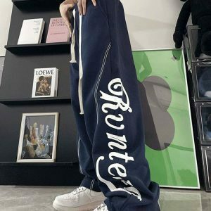 High Waist Letter Print Sweatpants - Y2K & 90s Fashion, Grunge, Retro, Summer & Party Out