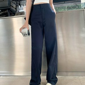 High Waist Loose Pants with Pockets - Y2K & 90s Fashion, Grunge, Retro, Summer Outfits