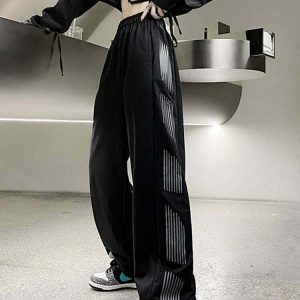 High Waist Striped Sweatpants - Y2K & 90s Fashion, Grunge, Retro, Summer & Party Out