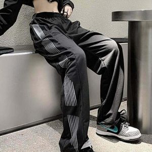 High Waist Striped Sweatpants - Y2K & 90s Fashion, Grunge, Retro, Summer & Party Out