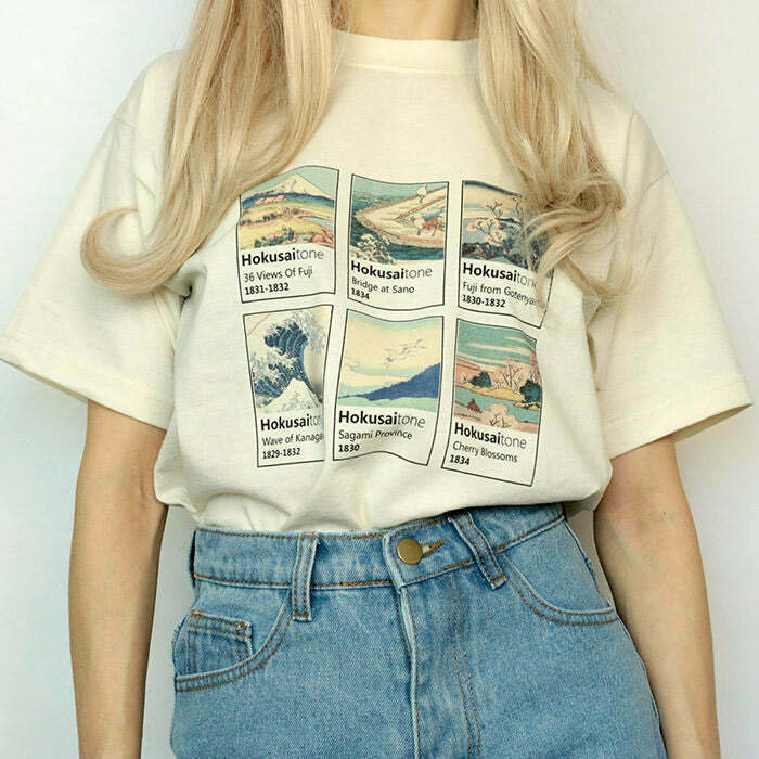 HokusaiTone Y2K Grunge Baby Tee - Retro 90s Summer Outfit, Pastel Goth, Y2