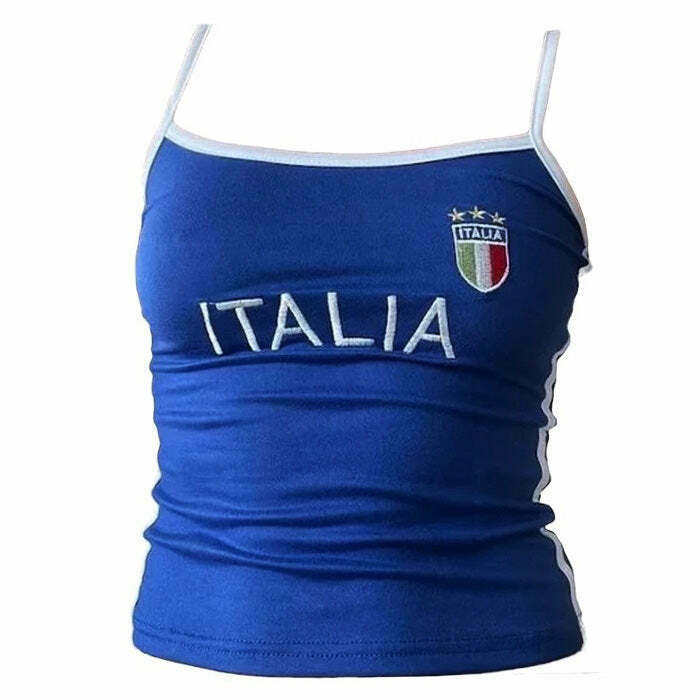 Italia Embroidery Y2K Tank Top - Retro 90s Grunge, Summer Y2K Outfits, Baby Te