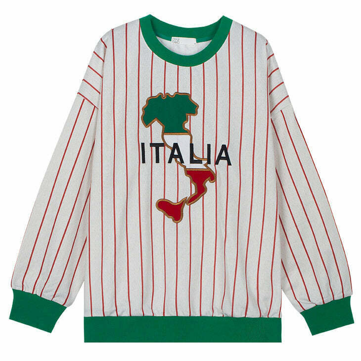 Italia Striped Vintage Sweatshirt - Y2K & 90s Fashion, Grunge, Retro, Summer & Party Out