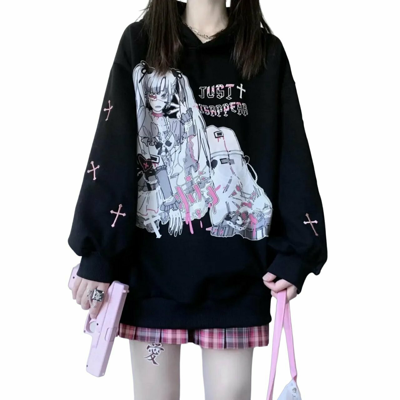 Kawaii Anime Graphic Oversized Hoodie - Y2K & 90s Fashion, Grunge, Retro, Pastel Goth