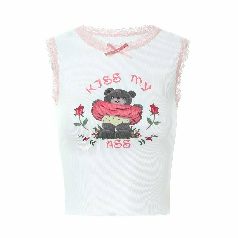 Kawaii Bear Crop Top - Y2K Summer Grunge, 90s Fashion, Retro Pastel Goth, Y2