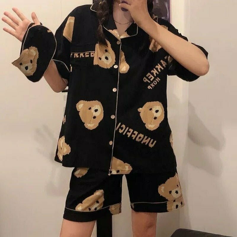 Kawaii Bear Print Pajamas - Y2K Summer Outfits, 90s Fashion, Grunge, Retro Style