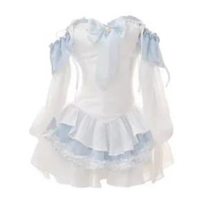 Kawaii Blue Bow Mini Dress Set - Y2K Summer Grunge Outfit, 90s Fashion, Retro Style