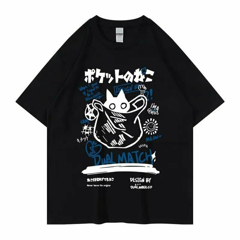 Kawaii Cat Harajuku T-Shirt - Y2K Summer Grunge Outfit, 90s Fashion, Retro Style,