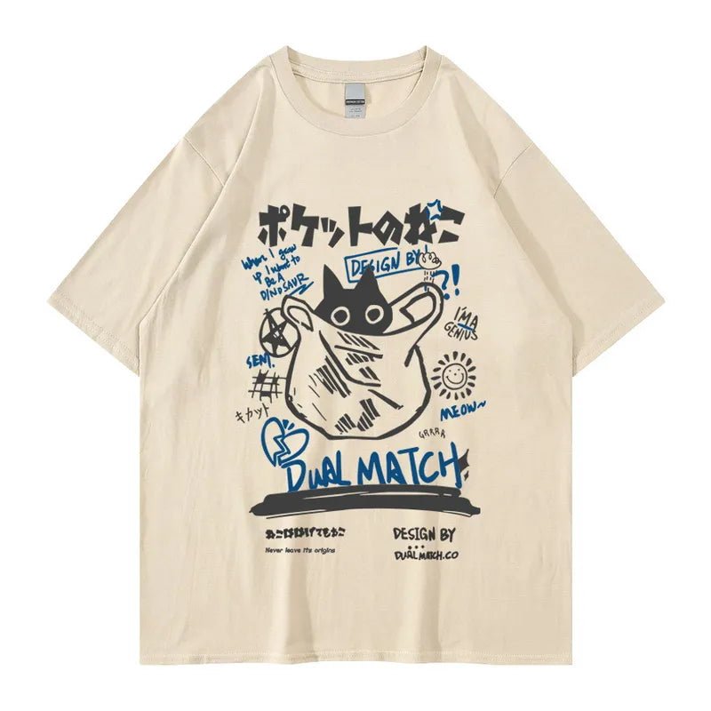 Kawaii Cat Harajuku T-Shirt - Y2K Summer Grunge Outfit, 90s Fashion, Retro Style,