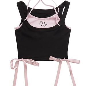 Kawaii Contrast Halter Camisole - Y2K Summer Grunge, 90s Fashion, Retro Y2K