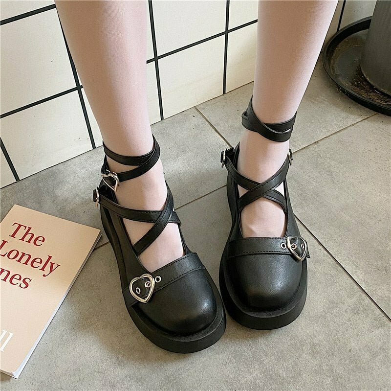 Kawaii Cross Bandage Shoes - Y2K & 90s Fashion, Grunge, Retro, Pastel Goth,