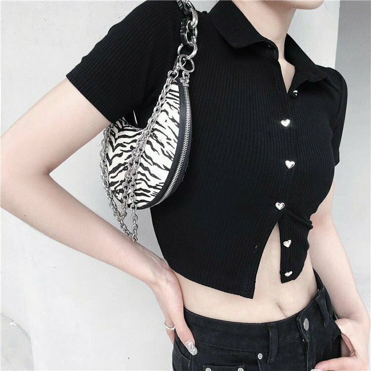 Kawaii Cute Goth Crop Top - Y2K Grunge Summer Outfit, 90s Fashion, Retro Style