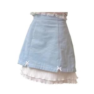 Kawaii Lace Patchwork Denim Skirt - Y2K Summer Grunge Outfit, 90s Fashion, Retro Style