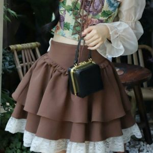 Kawaii Lace Patchwork Lolita Skirt - Y2K Summer Grunge, 90s Retro, Pastel Goth