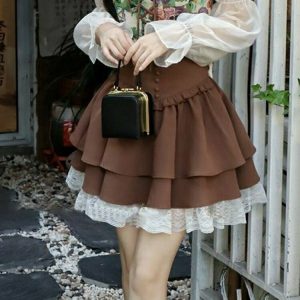 Kawaii Lace Patchwork Lolita Skirt - Y2K Summer Grunge, 90s Retro, Pastel Goth