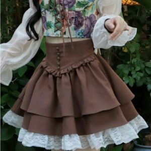 Kawaii Lace Patchwork Lolita Skirt - Y2K Summer Grunge, 90s Retro, Pastel Goth