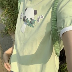 Kawaii Panda Patchwork T-Shirt - Y2K Summer Grunge, 90s Retro, Pastel Goth, Y