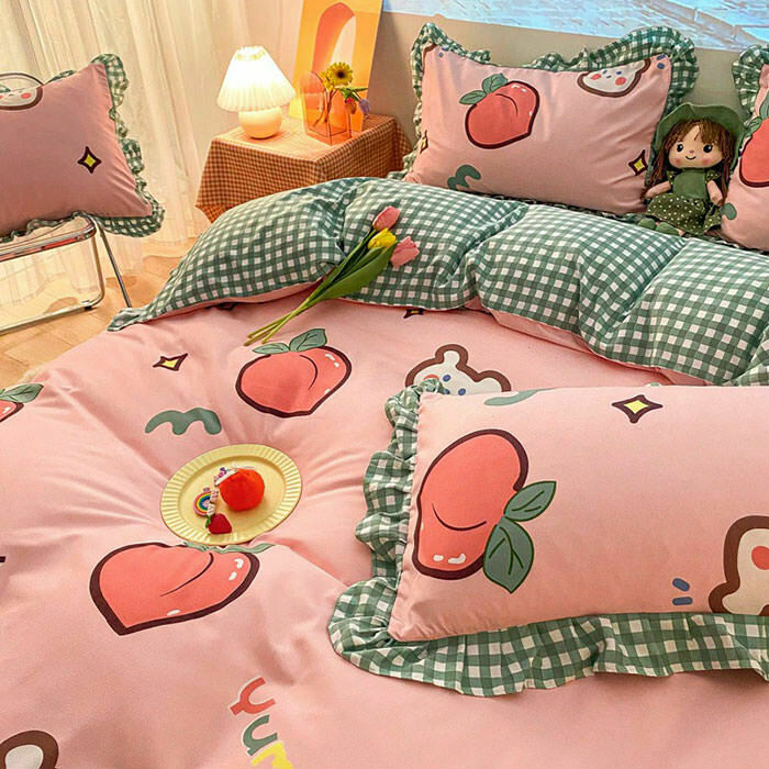 Kawaii Peach Bedding Set ?? - Y2K & 90s Fashion Inspired, Retro Grunge, Pastel Goth