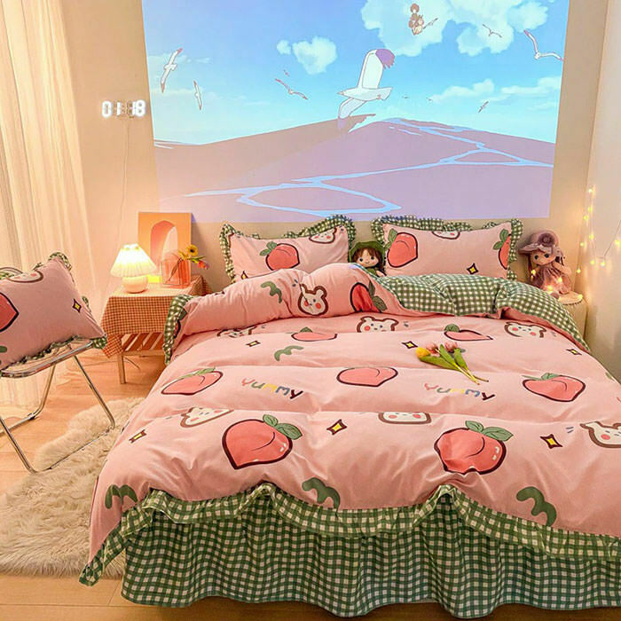 Kawaii Peach Bedding Set ?? - Y2K & 90s Fashion Inspired, Retro Grunge, Pastel Goth