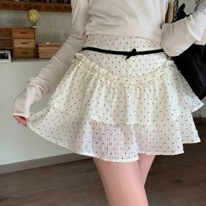 Kawaii Polka Dot Ruffle Skirts - Y2K Summer Outfits, 90s Fashion, Grunge,