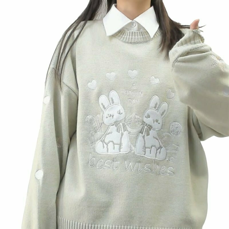 Kawaii Rabbit Loose Sweatshirt - Y2K & 90s Fashion, Grunge, Retro, Pastel Goth,