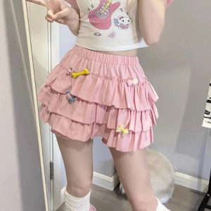 Kawaii Ruffle Lolita Skirt - Y2K Summer Grunge, 90s Retro, Pastel Goth,