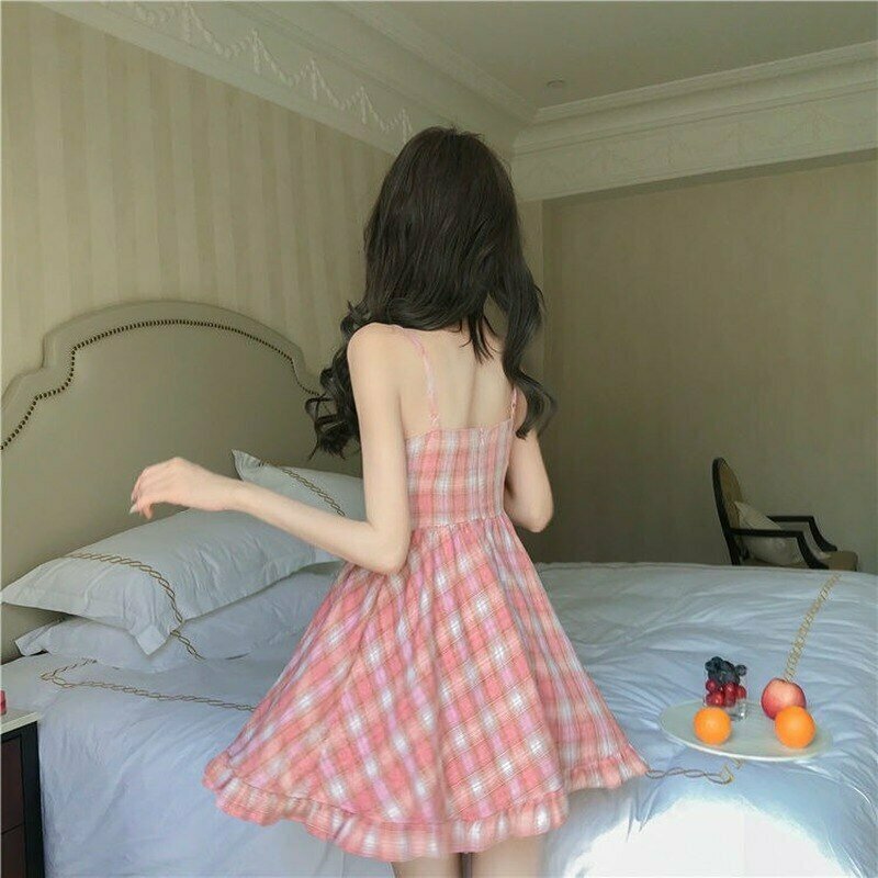 Kawaii Sleeveless Sweet Plaid Dress - Y2K Summer Outfit, 90s Fashion, Grunge, Retro Style