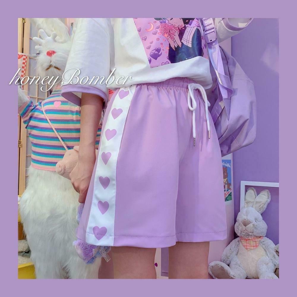 Kawaii Soft Girl Purple Shorts - Y2K Summer Grunge Outfit, 90s Retro Fashion, Pastel Goth