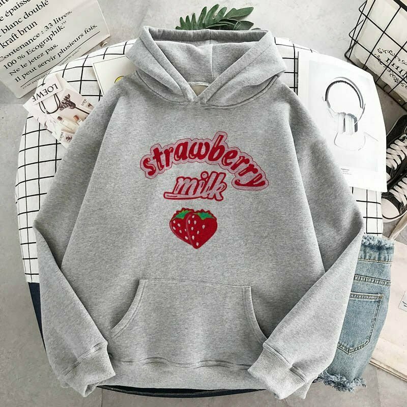 Kawaii Strawberry Milk Hoodie - Y2K & 90s Fashion, Grunge, Retro, Pastel Goth, Summer