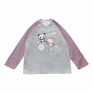 Kawaii Striped Cartoon Hoodie - Y2K & 90s Fashion, Grunge, Retro, Pastel Goth,