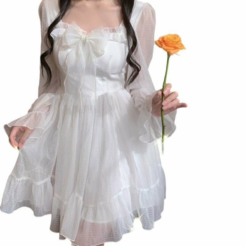 Kawaii White Dress - Y2K & 90s Fashion, Grunge, Retro, Summer Outfits, Baby Te