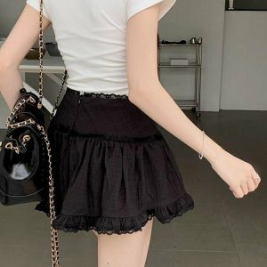 Kawaii White Lace Ruffle Mini Skirt - Y2K Summer, 90s Fashion, Grunge, Retro,