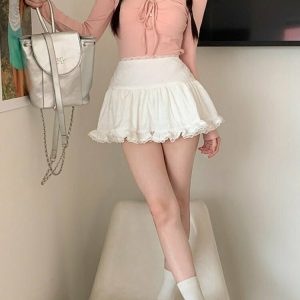 Kawaii White Lace Ruffle Mini Skirt - Y2K Summer, 90s Fashion, Grunge, Retro,