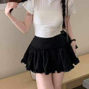 Kawaii White Lace Ruffle Mini Skirt - Y2K Summer, 90s Fashion, Grunge, Retro,