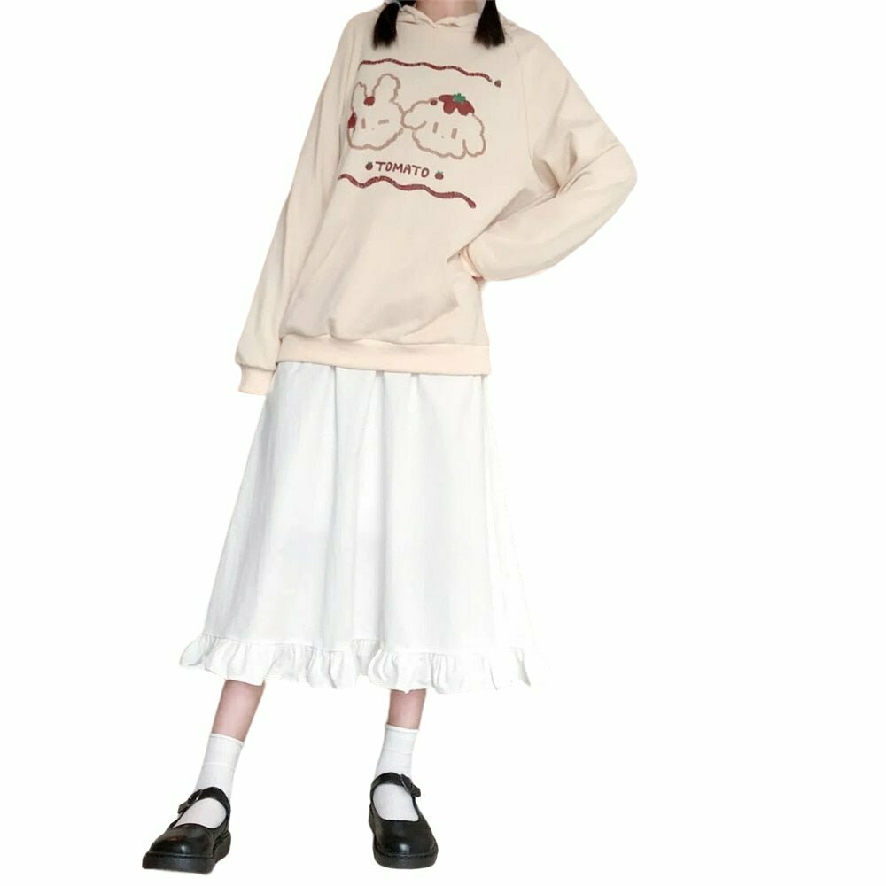 Kawaii White Long Skirt - Y2K Summer Outfit, 90s Fashion, Grunge, Retro, Pastel