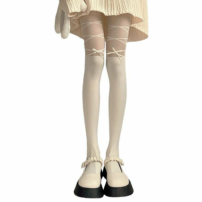 Kawaii White Tights - Y2K Summer Grunge, 90s Fashion, Retro Y2K Club & Party