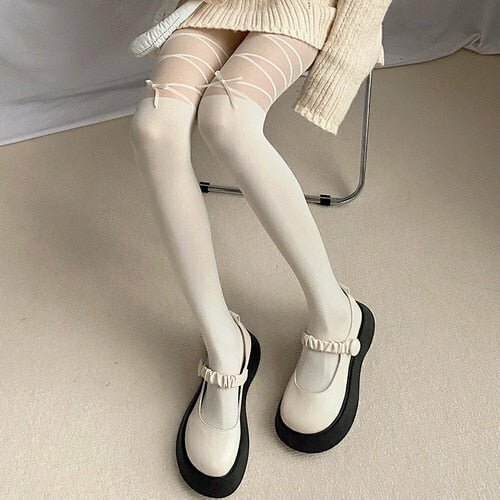 Kawaii White Tights - Y2K Summer Grunge, 90s Fashion, Retro Y2K Club & Party