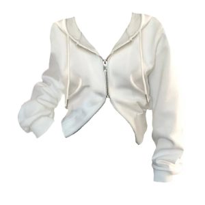 Korean Y2K White Zip Hoodie - Retro 90s Grunge Summer Outfit, Y2K Fashion, Baby Te