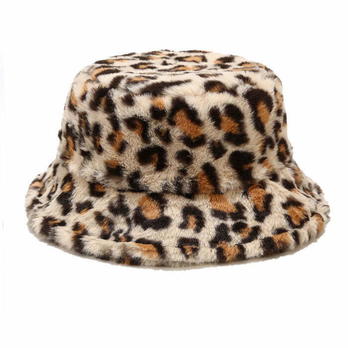 Leopard Fluffy Bucket Hat - Y2K & 90s Fashion, Grunge, Retro, Summer & Party Out