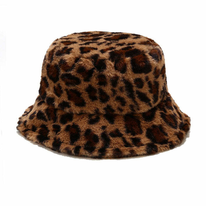 Leopard Fluffy Bucket Hat - Y2K & 90s Fashion, Grunge, Retro, Summer & Party Out