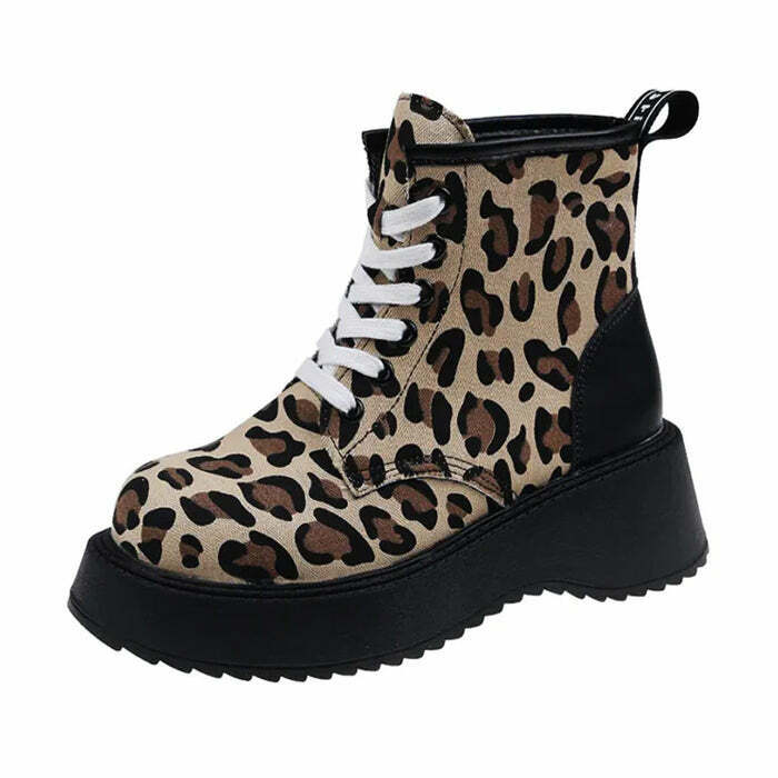 Leopard Lace Up Boots - Y2K & 90s Fashion Grunge, Retro, Gothic, Summer & Party Out