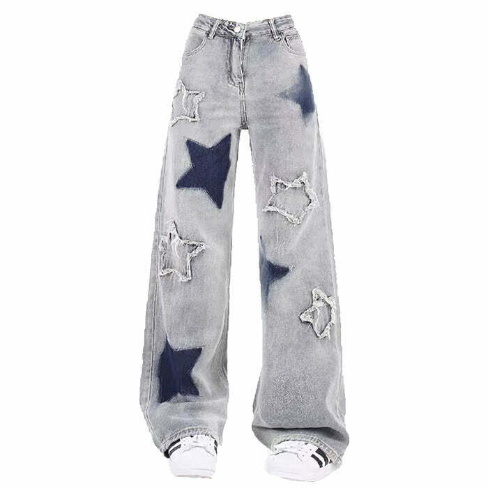 Light Blue Star Jeans - Y2K & 90s Fashion, Grunge, Retro, Summer & Party Outfits